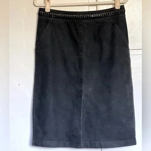 Lafayette 148  New York Black Denim Skirt Chain Belt Detail Size 10 - Picture 1 of 8